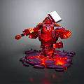 Red Armored Warrior Character With Giant Hammer Standing On Lava Ground
