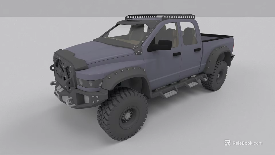 Gray Off Road Truck Double Cab With Roof Rack Large Tires And Riveted Front Bumper 3d model 