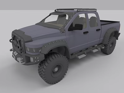 Gray Off Road Truck Double Cab With Roof Rack Large Tires And Riveted Front Bumper 3d model