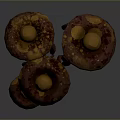 Three Creative Mushroom Shaped Food with Orange Round Tops Brown Stems and Red Lines
