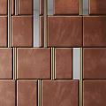 Modern Brown Leather Wall Panel Design With Gold Strips And Textured Decor