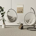 Modern Living Room Interior With Comfortable Hanging Chairs Green Plant And Decorative Painting