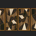 Set of Four Geometric Room Dividers With Wooden Frame And Abstract Patterns