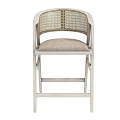 Light Colored Minimalist Wooden Bar Stool With Woven Backrest And Upholstered Seat