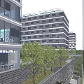 Sleek Modern Office Building Featuring Glass Curtain Wall And Tree Lined Avenue