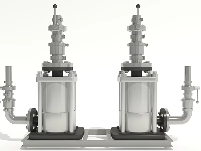 Double Vertical Industrial Equipment With Metal Structure And Connecting Piping 3d model