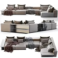 Modern Sectional Sofa With Neutral Tone Decorative Pillows And Soft Blankets 3d model