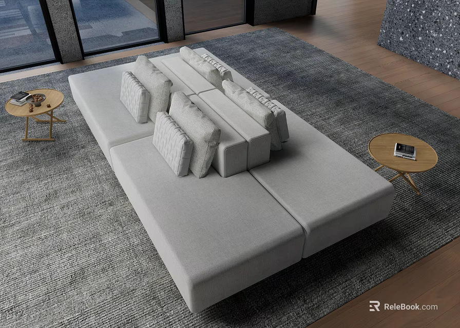 Modern Gray Fabric Public Chair In Living Room With Carpet And Windows 3d model 