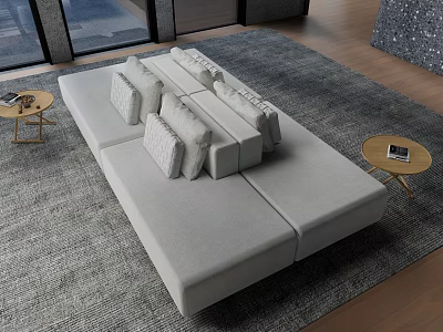 Modern Gray Fabric Public Chair In Living Room With Carpet And Windows 3d model