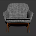 Modern Gray Fabric Armchair With Red Wooden Legs And Comfortable Design
