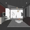 Modern Living Room Interior With Red Sofa White Coffee Table And Photography Gear
