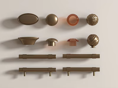 Modern Brass Drawer and Cabinet Handles with Oval Round and Bar Designs 3d model