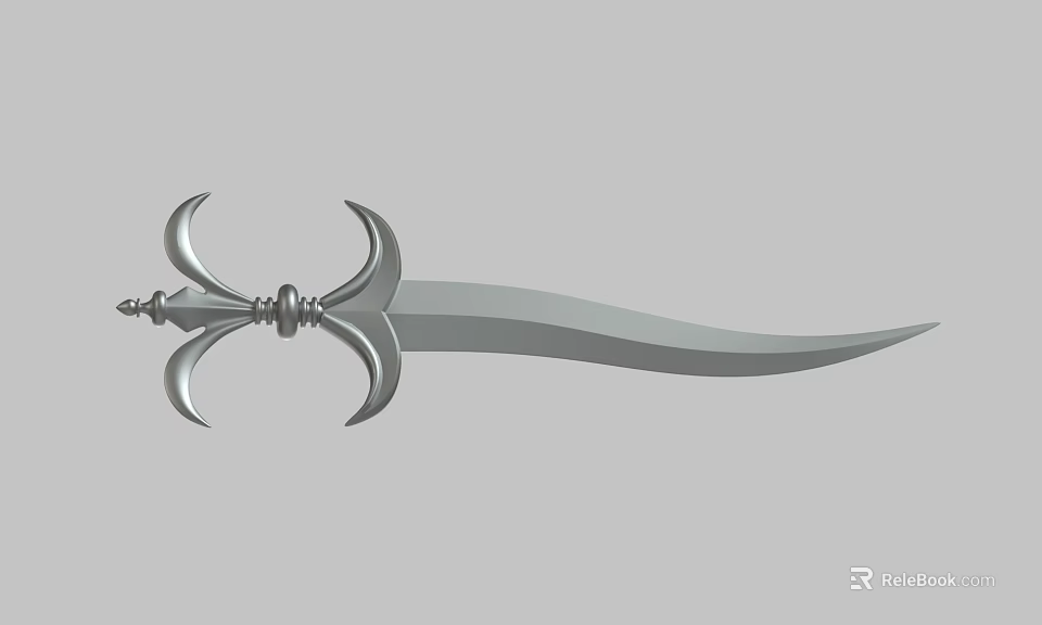 Ornate Silver Weapon With Curved Blade And Decorative Hilt Design 3d model 
