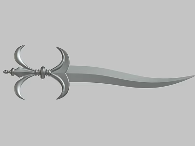 Ornate Silver Weapon With Curved Blade And Decorative Hilt Design 3d model