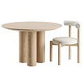 Round Wooden Children's Table With Two Cylindrical Legs And Matching Chair