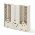 Elegant Cream colored Modern Wardrobe With Glass Doors And Gold Fan shaped Patterns