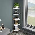 Multi Tiered Decorative Shelf With Gold Frame White Shelves And Decorative Items Near Window