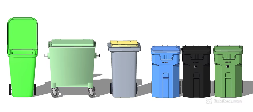 Public Facilities Waste Containers With Various Colors And Rolling Wheels For Sanitation 3d model 