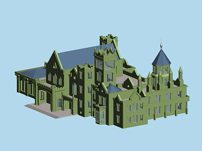 Classical Detached Villa with Spire Tower Intricate Roof and Multiple Windows 3d model