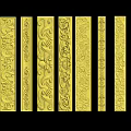 Yellow Decorative Lines With Various Intricate Carved Patterns On Black Background 3d model