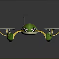 Green Multirotor Drone Featuring Cartoon Shark Head And Protective Propeller Rings 3d model