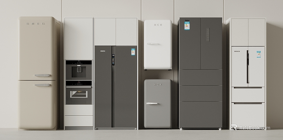 Modern Refrigerators and Freezers with Different Styles Colors and Sizes for Kitchen Appliances 3d model 