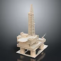 Detailed Industrial Equipment Drilling Platform With Derrick And Support Structure