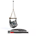 Cozy Hanging Chair With Rope Design And Gray Fabric Above Round Rug