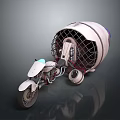 Unique White Motorcycle Featuring Cage Like Dome Structure With Metal Frame And Reflective Surface
