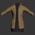 Stylish Tan Hooded Coat Featuring Zipper Pockets And Dark Inner Layer 3d model