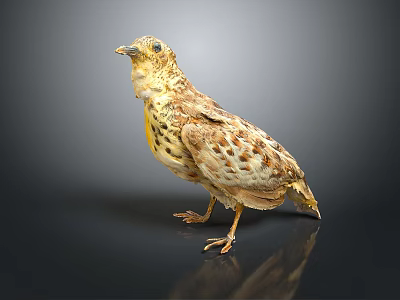 Bird Specimen with Brown Yellow Spotted Feathers Standing on Black Surface against Gray Gradient 3d model