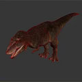 Realistic Reptile Tyrannosaurus Rex With Green Skin Open Mouth And Standing Posture On Gray Background