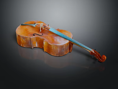 Wooden Cello With Traditional Design Shiny Finish Strings And Bow Isolated On Dark Background 3d model