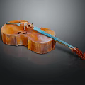 Wooden Cello With Traditional Design Shiny Finish Strings And Bow Isolated On Dark Background
