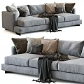 Gray Sectional Sofa With Multiple Colored Pillows And Dark Throw Blanket 3d model