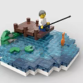 Building Blocks Fisherman on Wooden Dock Blue Water Green Crocodile Orange Fish and Lotus Leaves