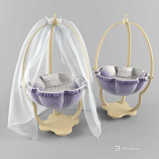 Decorative Baskets With Purple Ruffled Edges And Cream Frames With White Veil 3d model