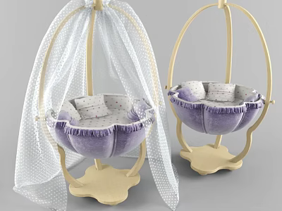 Decorative Baskets With Purple Ruffled Edges And Cream Frames With White Veil 3d model