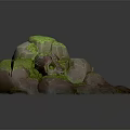 Natural Wood and Stone Rock with Green Moss and Embedded Mask 3d model