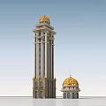 Classic European Architecture Featuring Tall Tower And Smaller Golden Domed Building With Striped Details