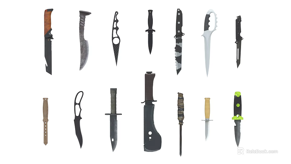 Various Types Of Knives With Different Blade And Handle Designs Collection 3d model 