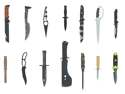 Various Types Of Knives With Different Blade And Handle Designs Collection 3d model