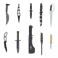 Various Types Of Knives With Different Blade And Handle Designs Collection
