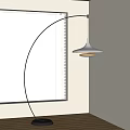 Arc Floor Lamp in Modern Room With White Blinds Light Colored Walls and Wooden Floor