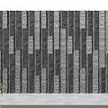Modern Accent Wall with Vertical Textured Black and Gray Panels and Potted Green Plant