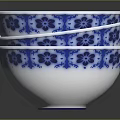 Three Stacked Blue And White Floral Pattern Porcelain Bowls For Daily Home Use