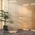 Modern Glass Room Dividers With LED Lighting And Potted Plant On Marble Floor