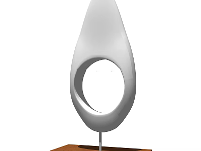 White Teardrop Shaped Vase With Circular Cutout And Fresh Flowers On Wooden Base 3d model