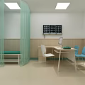 Medical Consultation Room With Light Green Curtains Wooden Paneling Digital Display And Heart Art