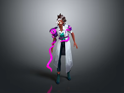 3D Character With Unique Hairstyle White Coat Purple Accents And Green Boots 3d model